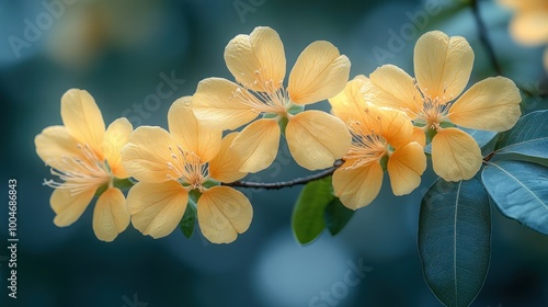 Close-up of Delicate Yellow Flowers with Green Leaves