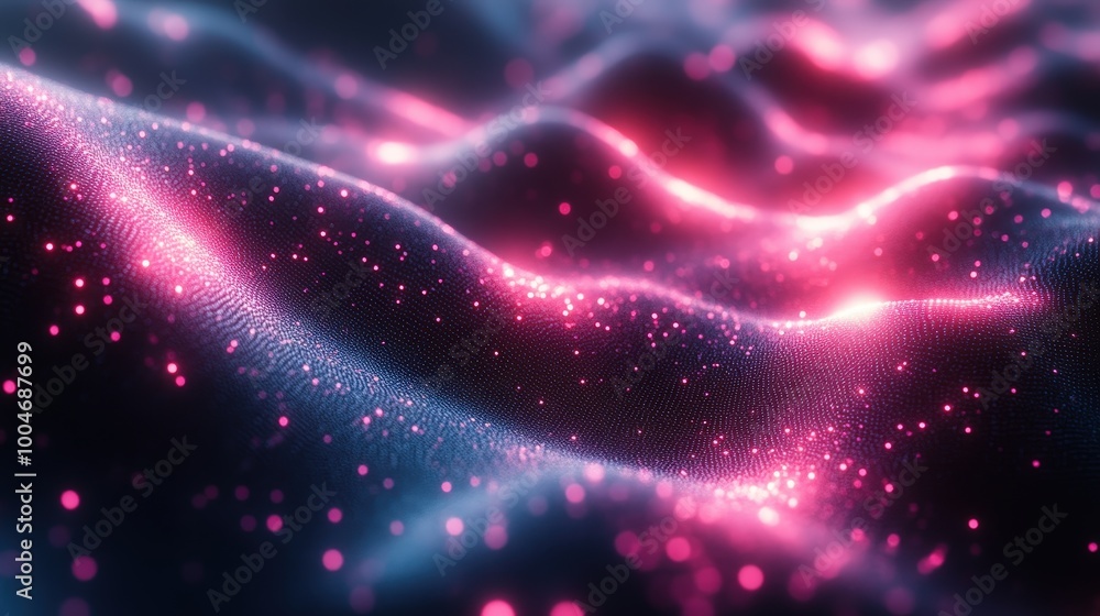 Abstract Pink And Blue Glowing Particle Waves In Futuristic Digital Flow Abstract Pink And Blue Glowing Particle Waves In Futuristic Digital Flow