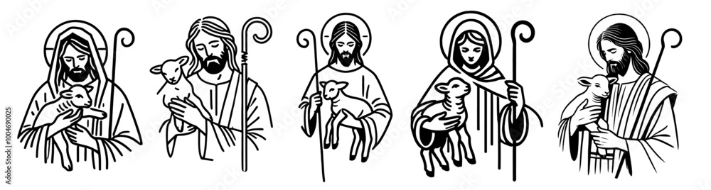 jesus christ and lamb in simple doodle line art style, black vector artwork jesus christ and lamb in simple doodle line art style, black vector artwork
