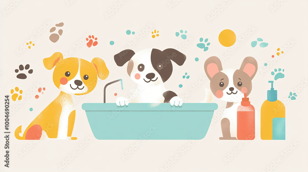 A fun logo for a pet grooming business, incorporating animals and cheerful colors. A fun logo for a pet grooming business, incorporating animals and cheerful colors.