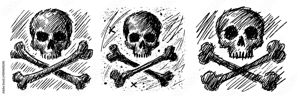 Obraz premium set of pirate skulls in detailed sketch style, black vector illustration