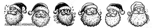 cheerful santa claus collection in black vector hand-drawn style