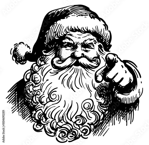 cheerful vintage santa claus set in hand-drawn black vector illustration