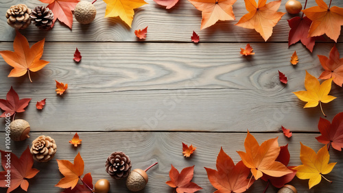 Fall Autumn Leafs Orange Brown Background Wood