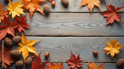 Fall Autumn Leafs Orange Brown Background Wood