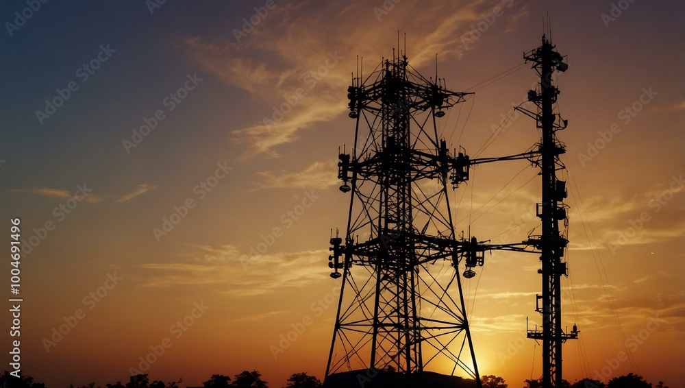 Indian mobile network tower silhouette at sunset. Indian mobile network tower silhouette at sunset.