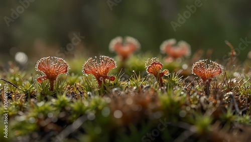 Insects caught in a round-leaved sundew plant in heathland. photo