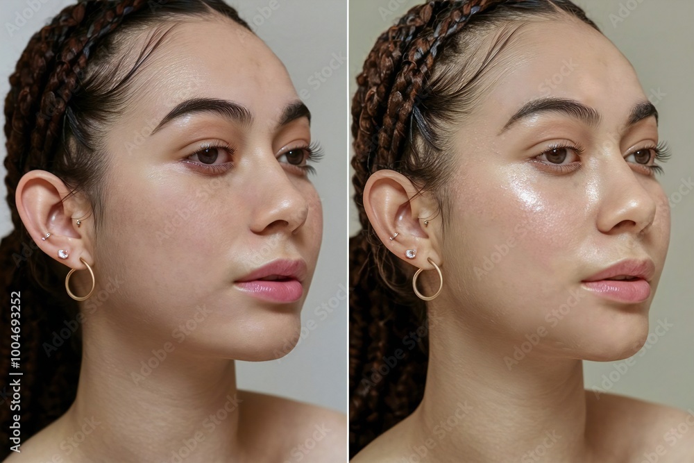 © Asfand - Before and after glowing skin transformation with dewy complexion © Asfand - Before and after glowing skin transformation with dewy complexion