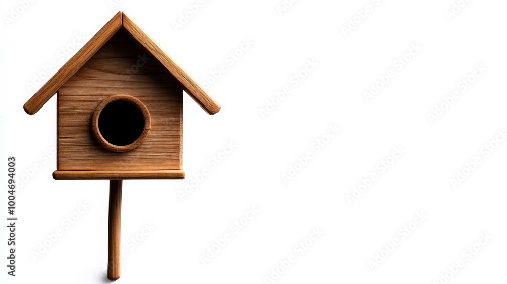 Rustic Wooden Birdhouse: A charming and simple birdhouse, handcrafted from wood, stands on a wooden post, creating a cozy and inviting home for feathered friends. Rustic Wooden Birdhouse: A charming and simple birdhouse, handcrafted from wood, stands on a wooden post, creating a cozy and inviting home for feathered friends.