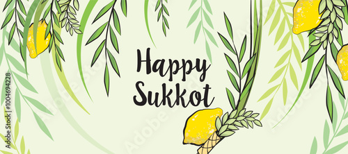 Happy Sukkot banner. Jewish festival