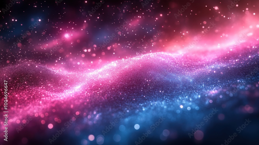 Glowing Pink And Blue Particle Waves In Cosmic Motion Glowing Pink And Blue Particle Waves In Cosmic Motion