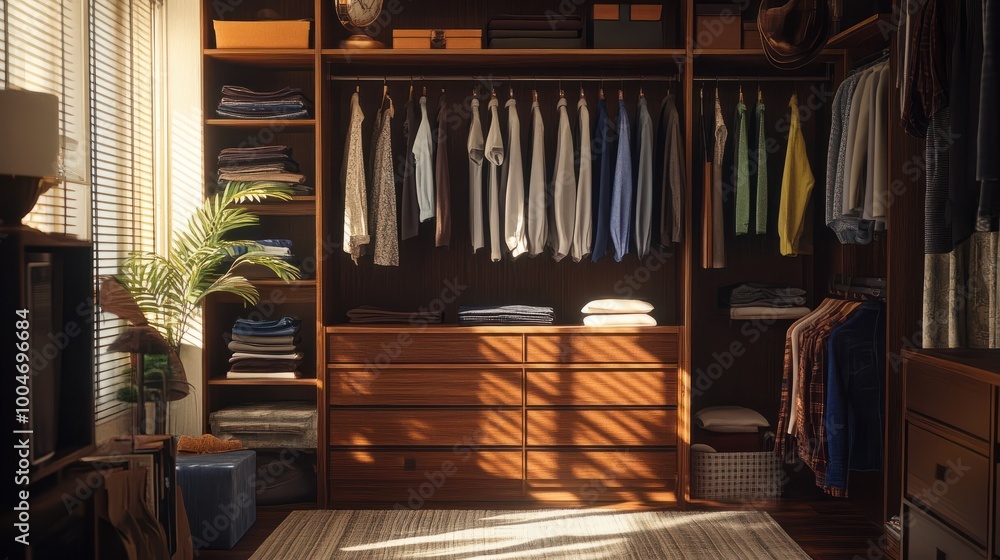 Stylish home wardrobe fashion aesthetic beauty thrifted clothing vintage modern luxury clothes garments room in apartment design lifestyle rack to choose dress hanging shirt pants jeans Stylish home wardrobe fashion aesthetic beauty thrifted clothing vintage modern luxury clothes garments room in apartment design lifestyle rack to choose dress hanging shirt pants jeans