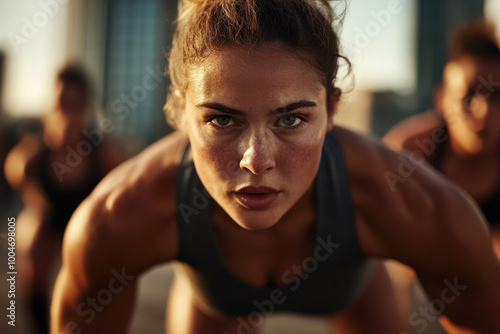 Focused Fitness Enthusiasts Engaging in Intense Outdoor Workout Session