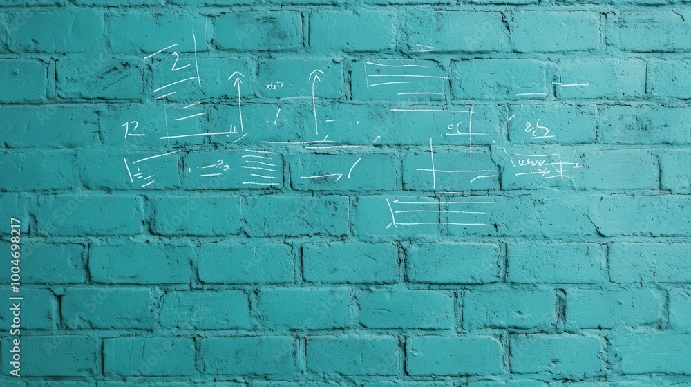 Fototapeta premium Math formulas drawn as street art on a brick wall, graffiti-style, Urban mathematics, Graffiti calculus