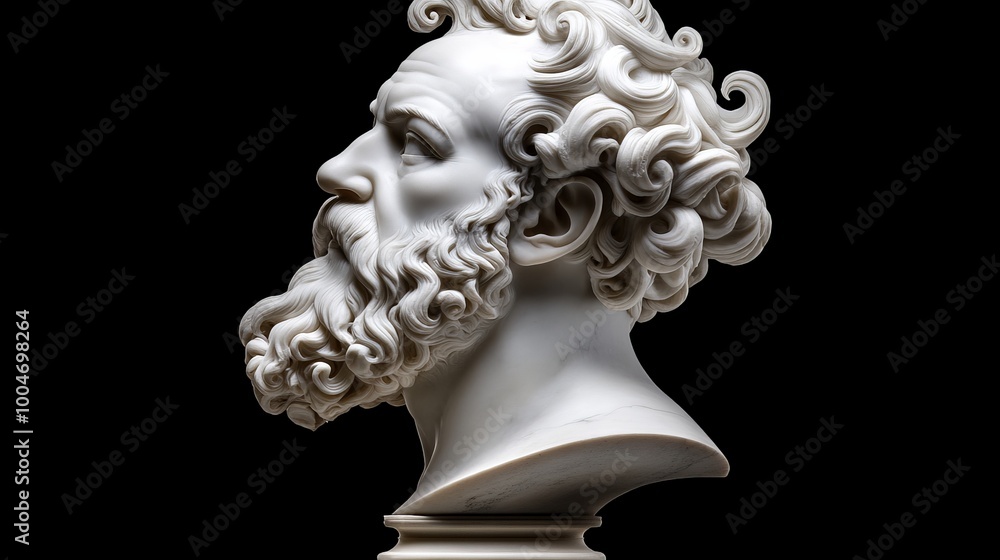 Marble Bust of a Bearded Man: A detailed profile view of an intricately ...
