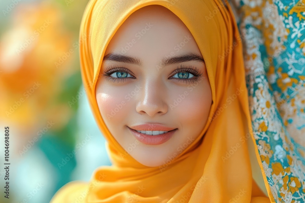 a joyful young malay muslim woman in a hijab radiating positivity and warmth accentuated by a bright background and vibrant colors a joyful young malay muslim woman in a hijab radiating positivity and warmth accentuated by a bright background and vibrant colors
