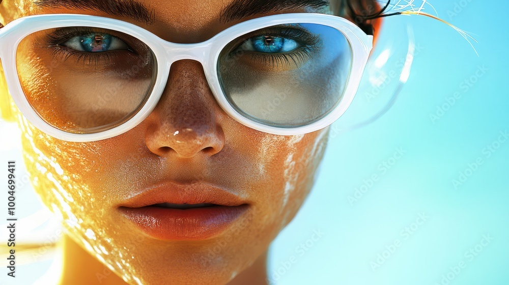 Woman With Sunscreen Face Closeup Woman With Sunscreen Face Closeup