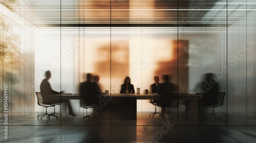 Group of business people are having a meeting in a modern office, behind a glass wall