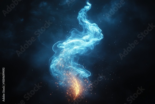 A blue fire with sparks shooting out of it