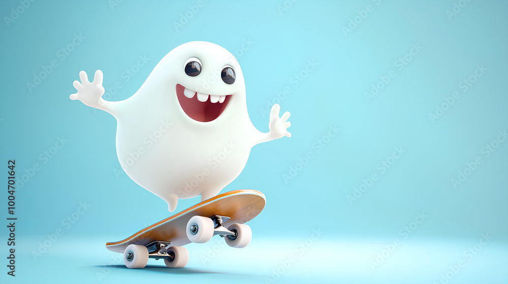 Obraz premium Cartoon character is riding a skateboard with a big smile on his face
