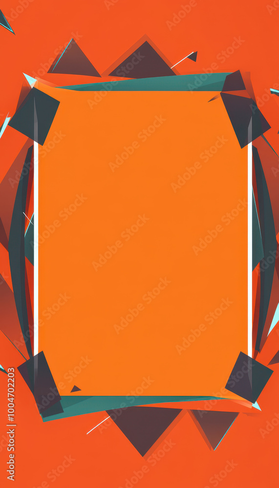 Fototapeta premium Bright orange rectangle with geometric patterns and a frame for copy space.