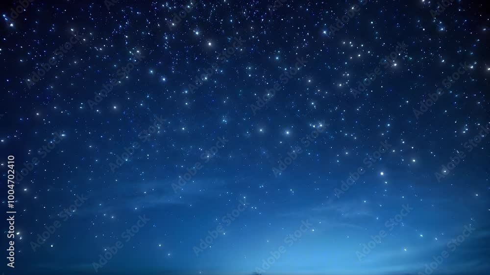 Night Sky with Twinkling Stars and Space Background, Blue Tones Night Sky with Twinkling Stars and Space Background, Blue Tones