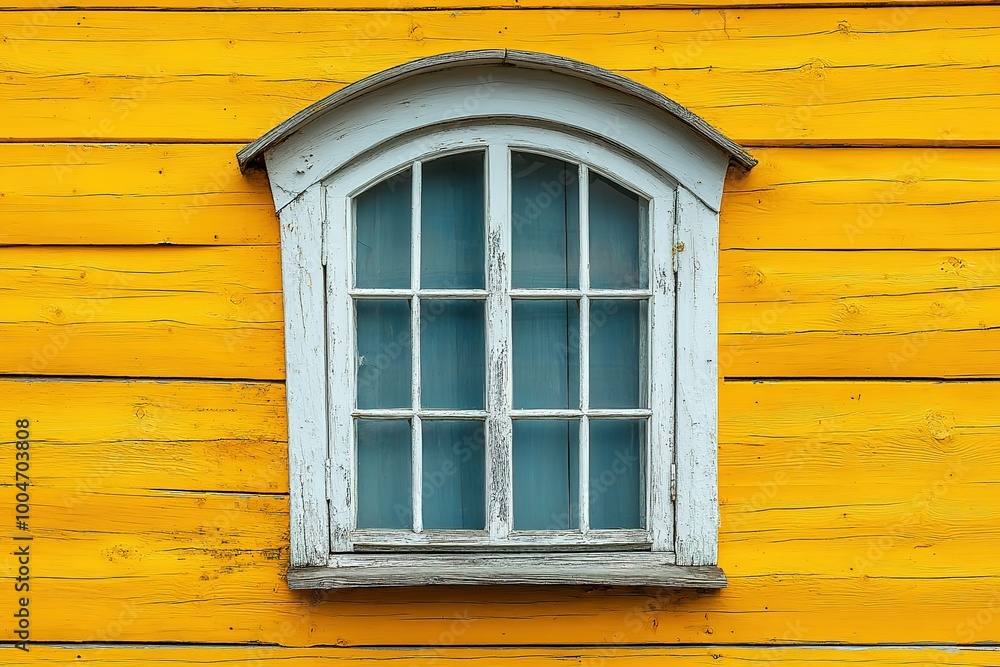 A window with a yellow wall behind it A window with a yellow wall behind it