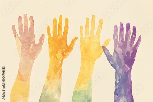 Colorful hands reaching up