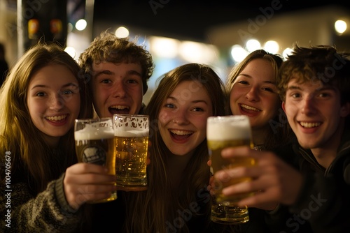 group of friends enjoying drinks together at night