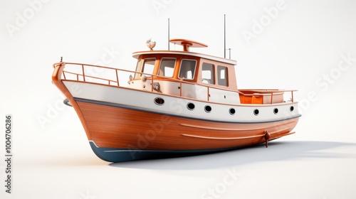 Red boat on white background. Fishing boat on white isolated background