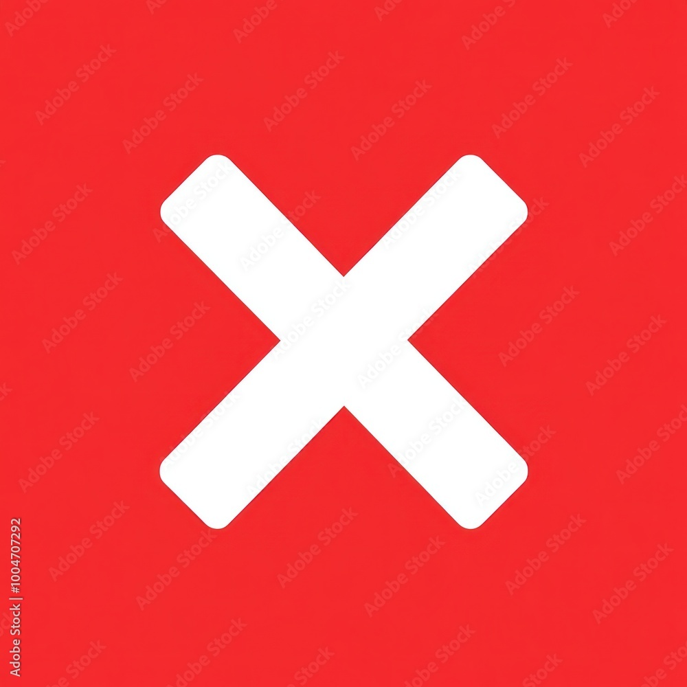 A striking white cross stands out against a vivid red backdrop, symbolizing cancellation or disapproval A striking white cross stands out against a vivid red backdrop, symbolizing cancellation or disapproval