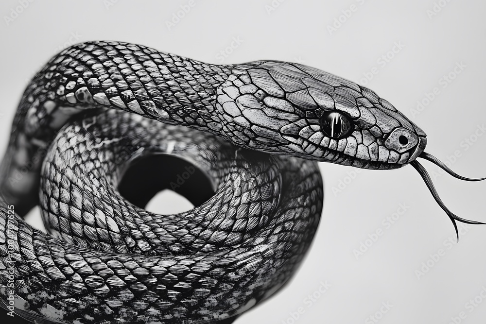 Naklejka premium Coiled black and white snake
