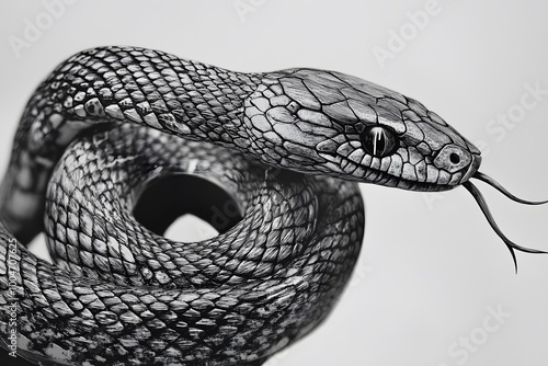 Coiled black and white snake photo