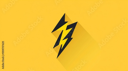 A simple, stylized yellow lightning bolt on a yellow background with a long shadow.