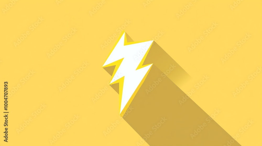 A white lightning bolt with a yellow outline is shown on a yellow background with a long shadow. A white lightning bolt with a yellow outline is shown on a yellow background with a long shadow.