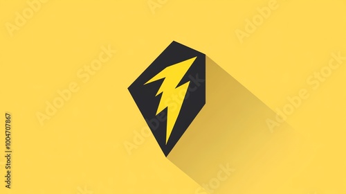 A yellow lightning bolt in a black shield with a long shadow.
