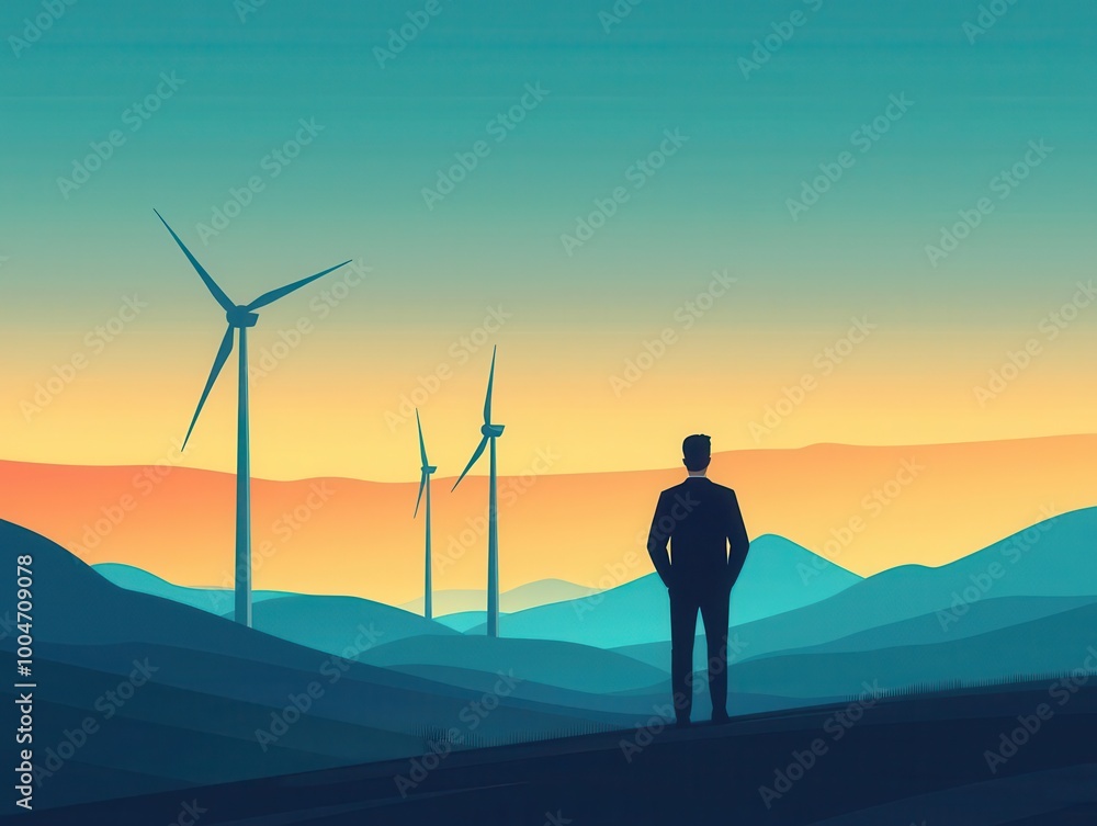 Engineer analyzing wind turbine vibration data, flat color vector, tech palette Engineer analyzing wind turbine vibration data, flat color vector, tech palette