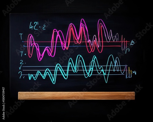 Fourier transform formula and vibration drawing with handwriting on chalkboard photo