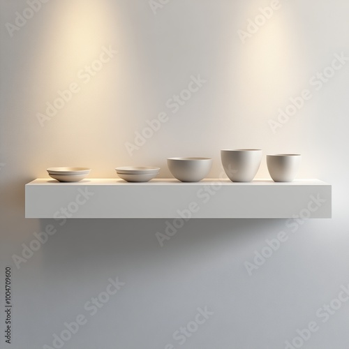 A glossy, white rectangular shelf mounted against a clean background with soft, even lighting and no decorations