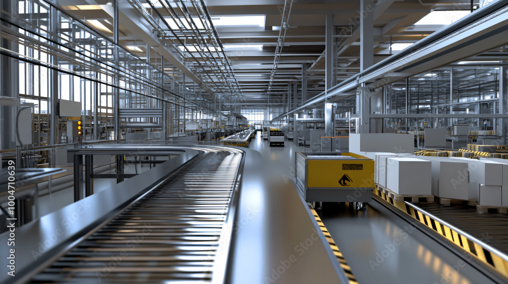 Fototapeta premium A factory with automated packaging lines for consumer goods. 