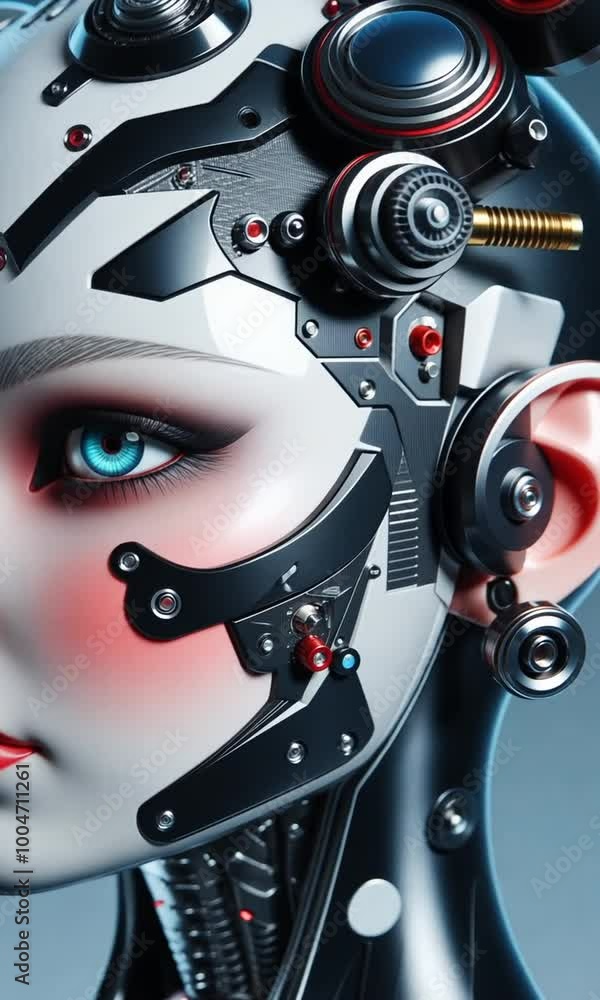 Step into the world of advanced robotics, featuring a stunning android with enchanting blue eyes and complex mechanical details that captivate the imagination Step into the world of advanced robotics, featuring a stunning android with enchanting blue eyes and complex mechanical details that captivate the imagination