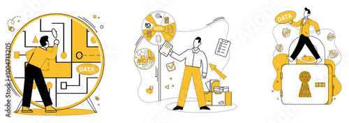 Work with data vector illustration. Finance and economy find harmony in symphony conducted by data analytics Management charts course to success with aid insights from data analytics