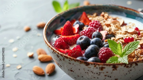 nutrient-dense breakfast bowl with oats, nuts, and berries, promoting cognitive health