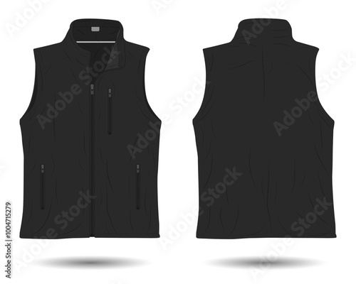 Black modern vest mockup front and back view