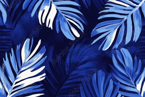 Indigo blue palm leaves Generative AI