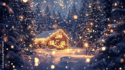 Cozy Winter Cottage with Snowfall Seamless Looping Background