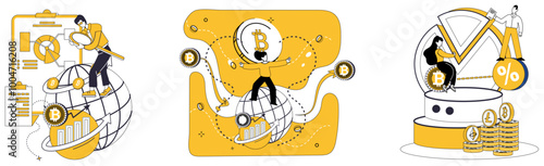 Cryptocurrency vector illustration. Blockchain, cornerstone, builds fortress trust in digital kingdom cryptocurrency and finance Cash, river, flows in channels cryptocurrency, carving pathways