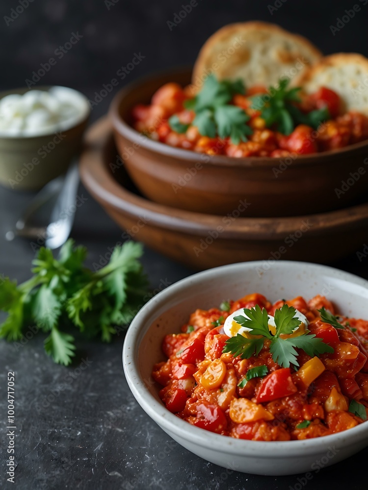 Menemen dish, styled for a delicious presentation. Menemen dish, styled for a delicious presentation.