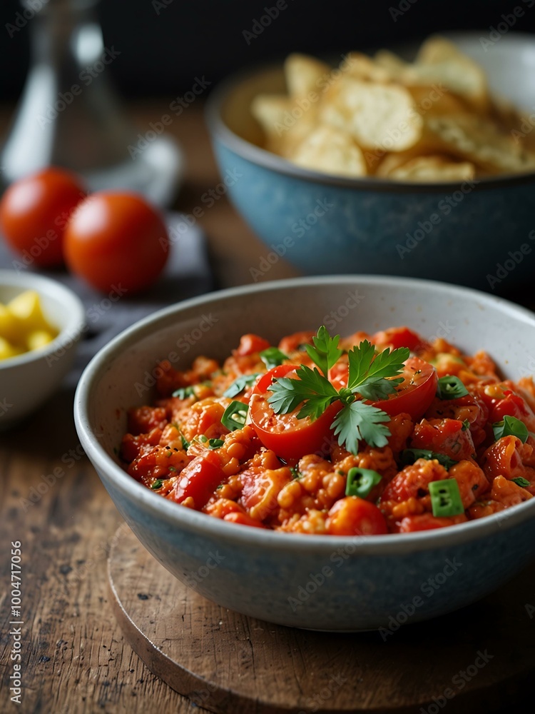 Menemen dish, styled for a delicious presentation. Menemen dish, styled for a delicious presentation.
