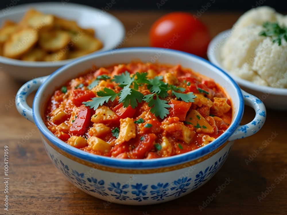 Menemen served in a colorful, appetizing dish. Menemen served in a colorful, appetizing dish.
